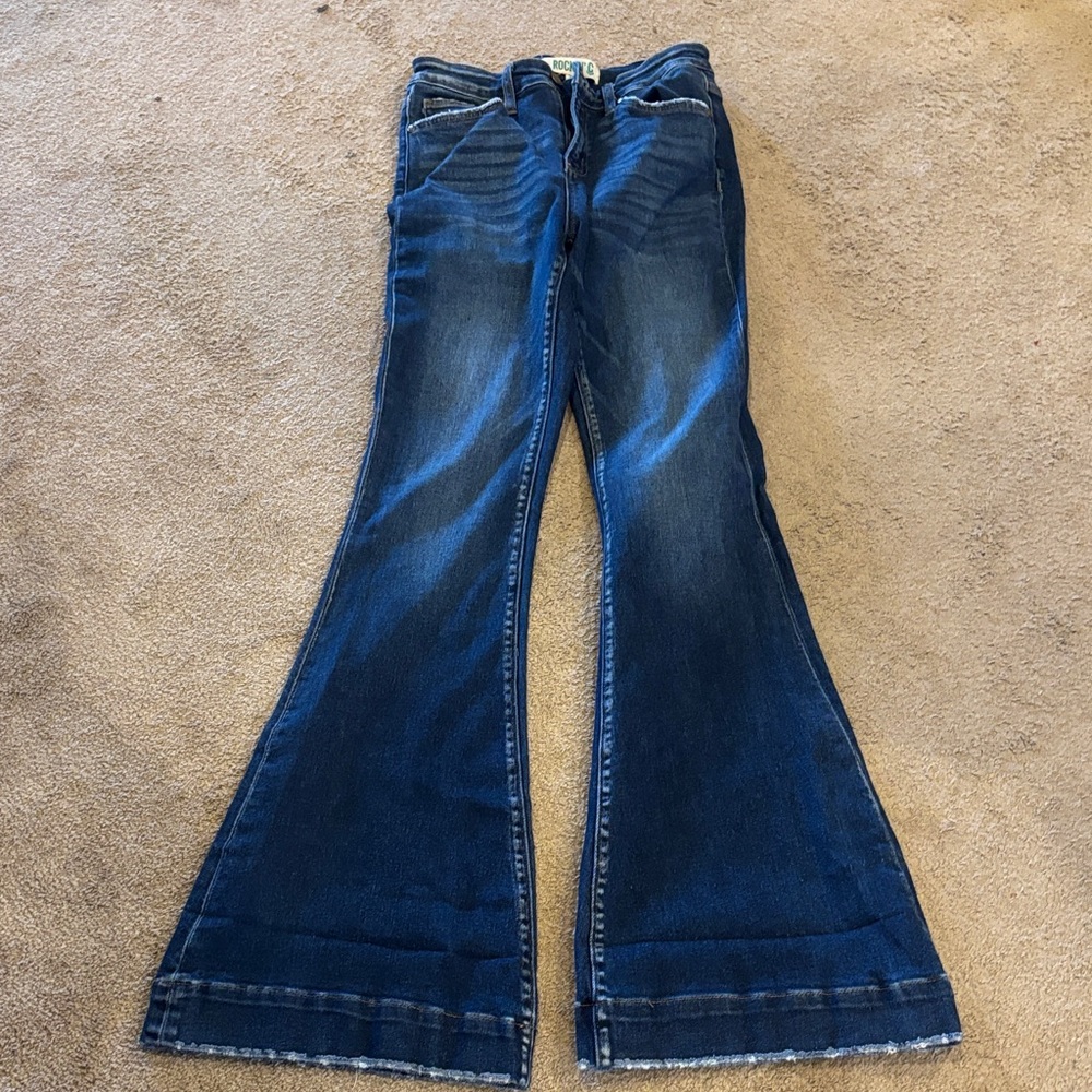 Women's Dark Blue High-Rise Flared Jeans